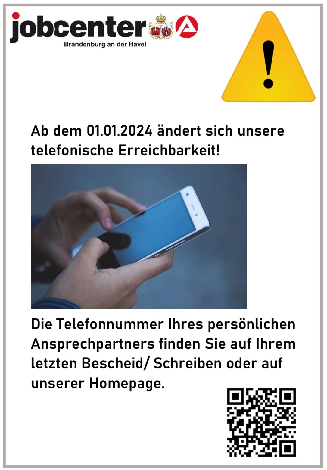 Aushang telefonische Erreichbarkeit ab 01.01.2024